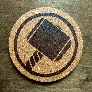 Thor Symbol Laser Engraved Cork Coaster